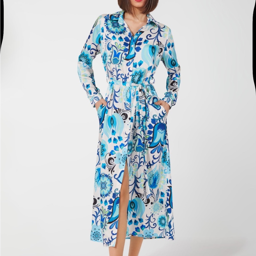 Floral Blue and White Linda Dress - Picture 5 of 5